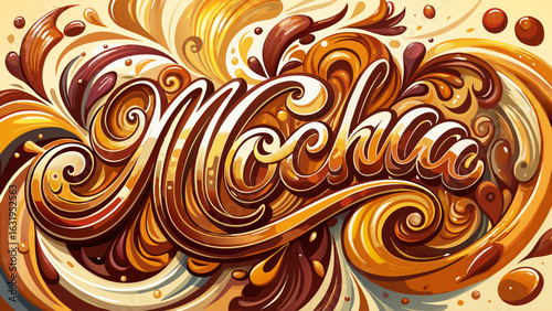 a captivating watercolor composition featuring the rich swirling tones of mocha and chocolate