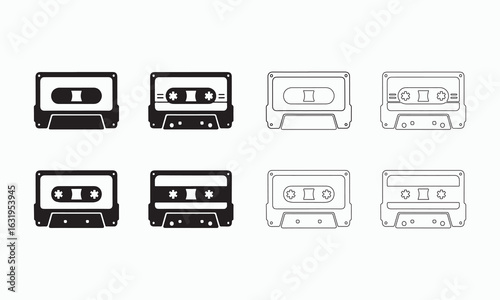 Vintage Cassette Tape Icons in Different Styles
