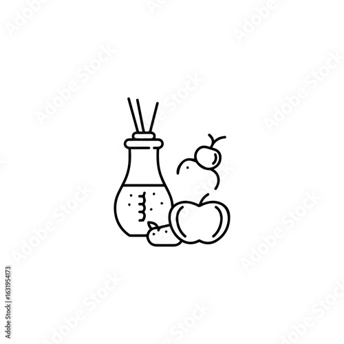 Minimalist Aroma Diffuser with Reed Sticks and Fresh Fruit Outline.