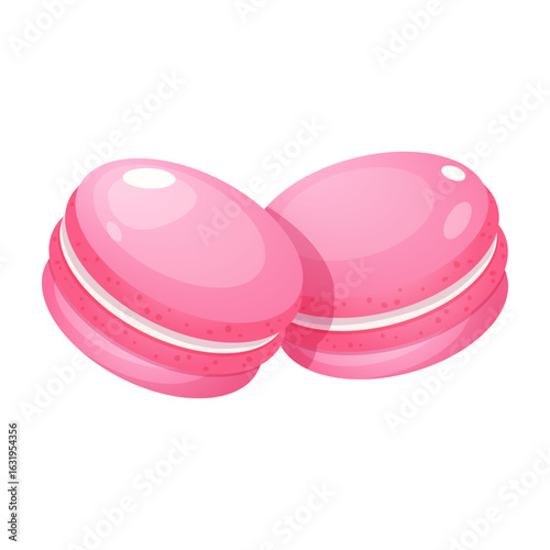 Colorful sweet macarons with strawberry taste isolated on white background.	
