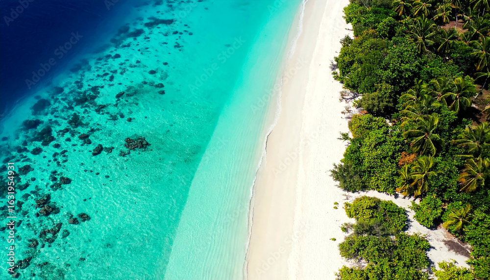 Fototapeta premium Aerial beach turquoise ocean paradise island