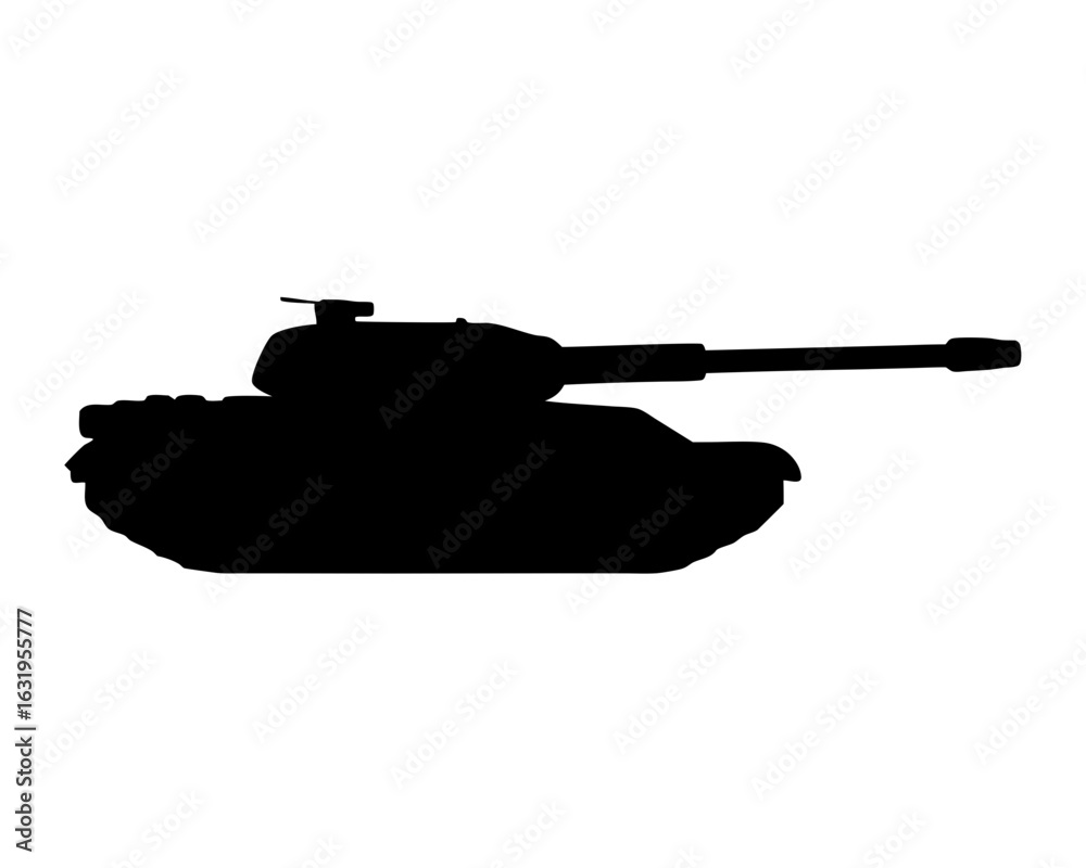 Fototapeta premium Black silhouette of a battle tank ready for war on white background
