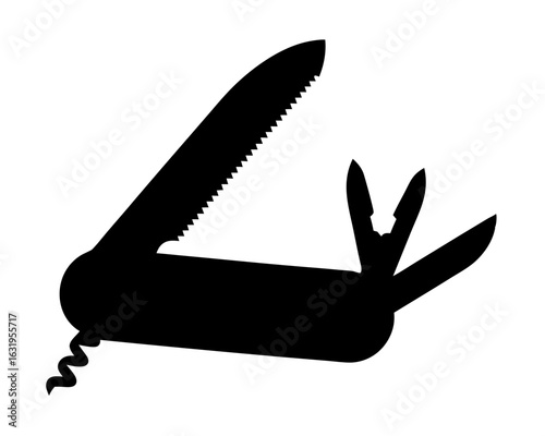 Silhouette of a multi tool knife showing its many features and attachments