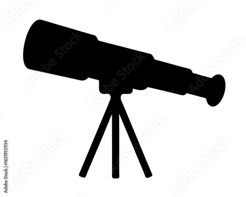 Simple silhouette of a telescope with tripod for observation in the night