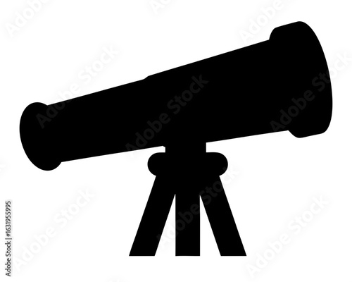 Black and white telescope silhouette standing on a tripod for stargazing