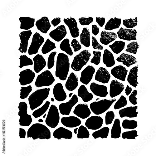 Vector illustration of a black and white pattern resembling stones or pebbles arranged irregularly together minimilist