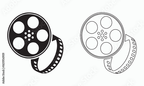 Simple black and white film reel graphic design for movie posters
