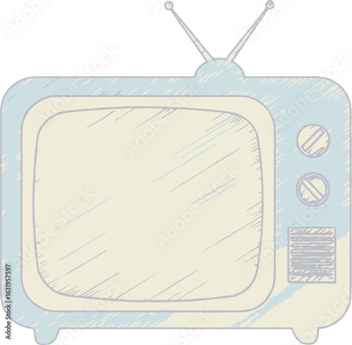 Vintage Television Sketch, Retro Tube TV with Antennae