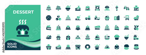 Dessert colorful solid icon set. Related to cake, bakery, pastry, food, pie, sweet and more. Modern vector UI icons. Cake icon set. Vector collection.
