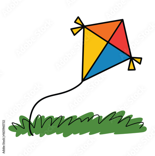 Vector illustration of an origami paper envelope with a green leaf and colorful geometric shapes