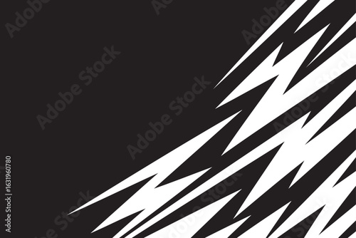 Monochrome Lightning Bolt Pattern on Black Background,Abstract White Zigzag Energy Streaks on Black,Bold Black and White Angular Pattern