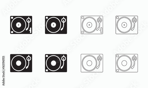 Vector Illustration of Record Players in Different Styles
