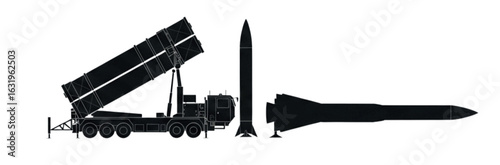 THAAD Missile System Silhouette Vector | Bold Black Military Launcher & Interceptor Outline for Defense Art