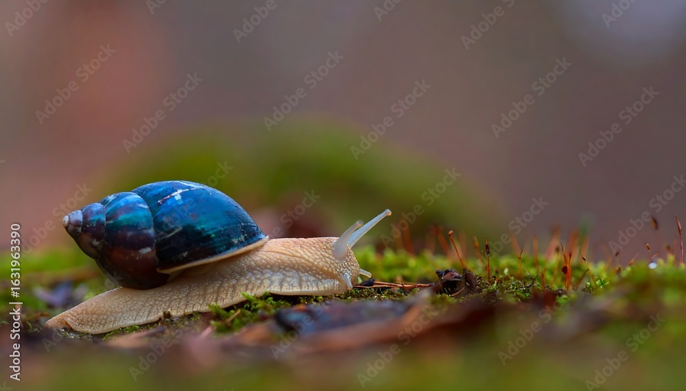 Fototapeta premium Colorful snail on mossy ground