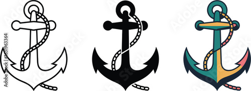 Nautical anchor symbol designs, a classic maritime icon for adventure