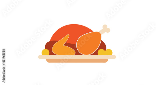Festive roasted turkey on a platter illustration for holiday events