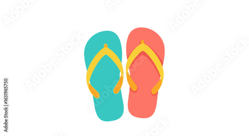 Pair of stylish flip flops in bright colors for summer vacation vibe