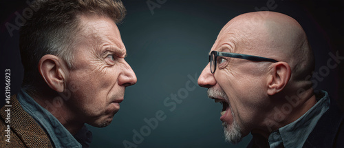 Conflict between a middle aged boss and subordinate in a tense office confrontation with intense emotions