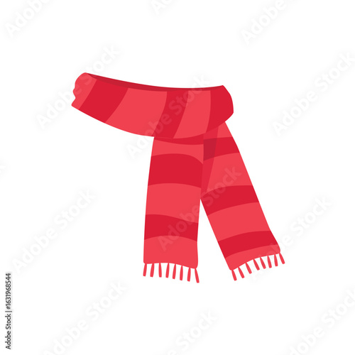 Red knitted scarf isolated on white background. Winter scarf