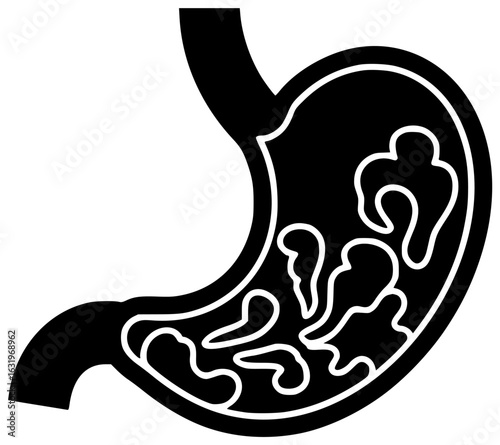 Stomach muscles are tensed with stomach contents churning and acid is produced slowly