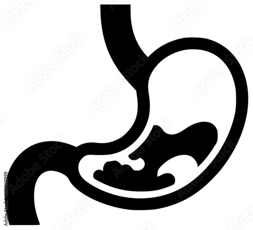 Stomach muscles are tensed with stomach contents churning and acid is produced slowly