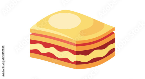 Isometric Illustration of a Multilayered Cake Slice with Creamy Filling