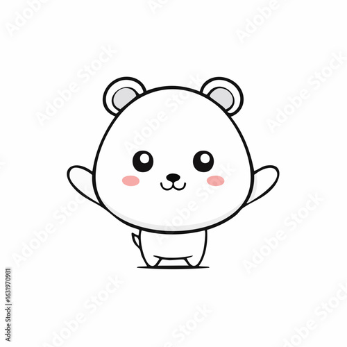 Charming Cartoon Polar Bear Illustration with Rounded Features and Welcoming Gesture