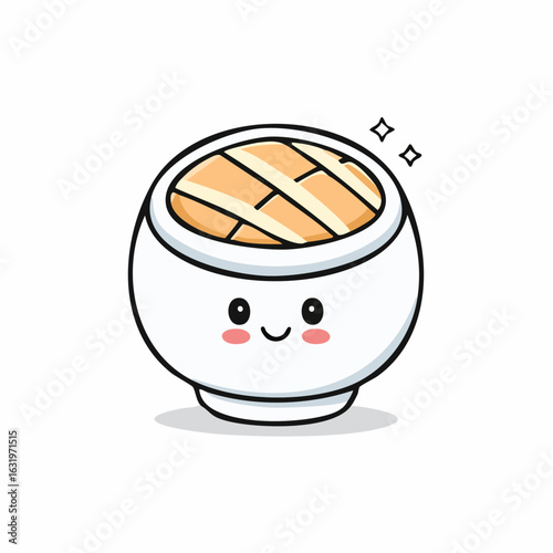 Adorable kawaii dim sum illustration featuring a cheerful face and sparkling accents