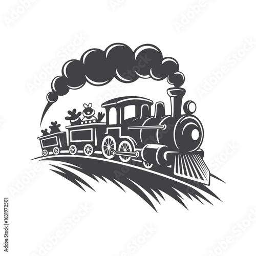 Vintage steam train with animal passengers and smoke steam engine locomotive