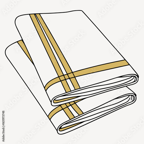 Two folded white dhoti lungis with golden stripes traditional indian clothing clean and simple illustration