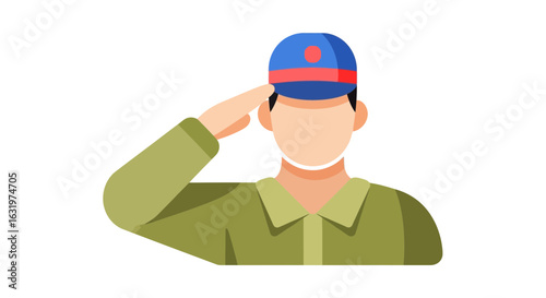 Illustrated soldier giving a salute on a white background vector graphics