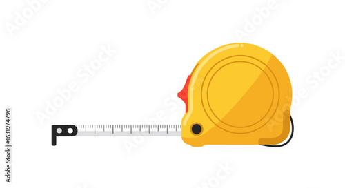 Simple illustration of a yellow retractable measuring tape extended against a clean white background