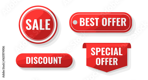 Vibrant Red Sale Banners and Labels for Promotional Offers and Discounts to Boost Sales