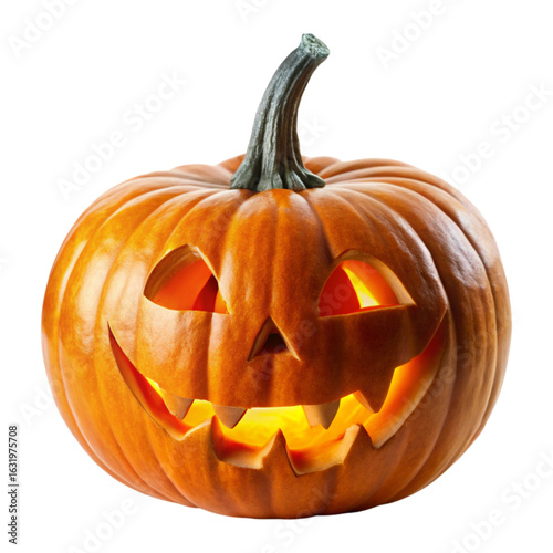 Pumpkin with carved face expression on transparent background