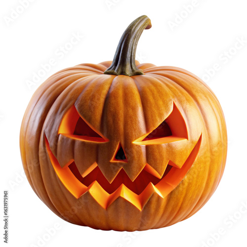 Scary pumpkin face illustration on transparent background