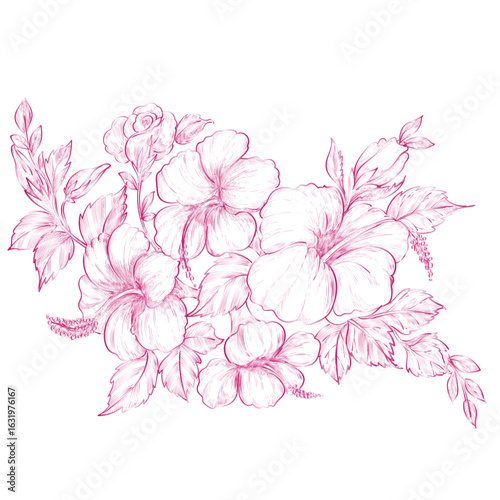 "A bouquet of pink flowers in soft gradient tones, fading from blush to deep rose."