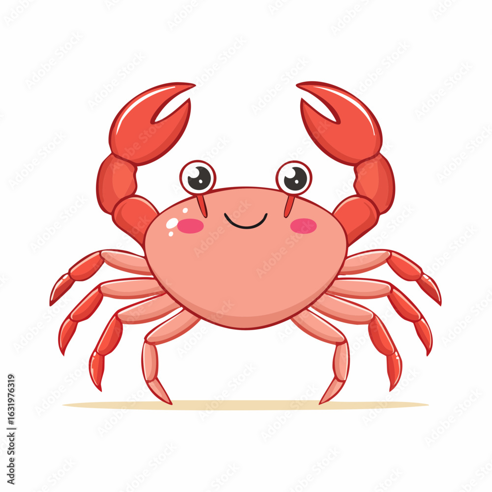 Fototapeta premium Adorable cartoon crab illustration with a friendly expression against white background