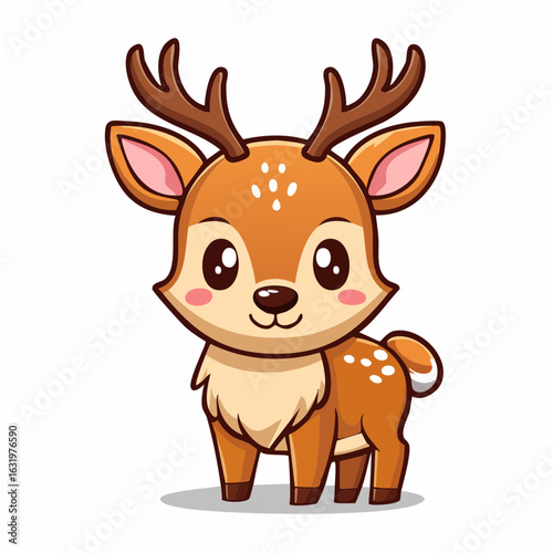 Adorable Cartoon Deer with Large Eyes and Antlers Standing in a Playful Pose