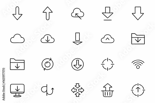 A clean and modern collection representing various download and file transfer actions — perfect for websites, app interfaces, and tech tutorials
