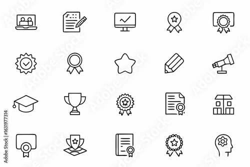 A detailed collection focused on certifications, progress tracking, and achievement in online education — ideal for LMS platforms, online schools, and training providers