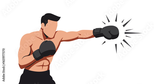 A minimalist illustration of a muscular male boxer throwing a powerful straight punch.