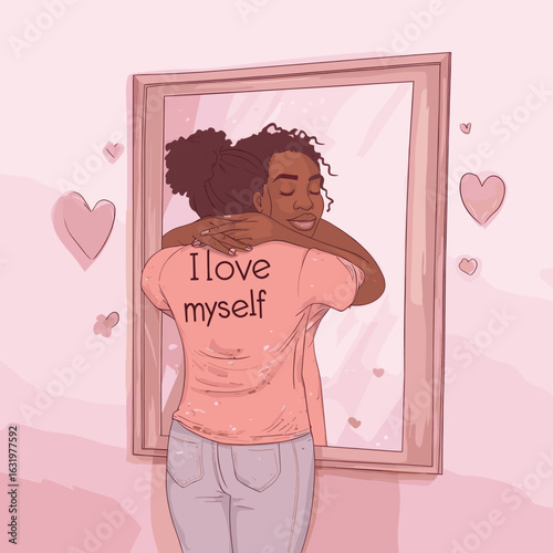 Self-Love Reflection in a Soft Pink Room