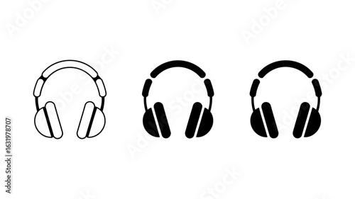 Headphone Icons:  Black and White Minimalist Set,  Versatile Design for Website, App, and Print Media.