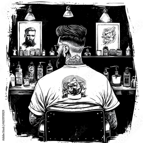 Stylish Barber Shop Portrait with Tattoos