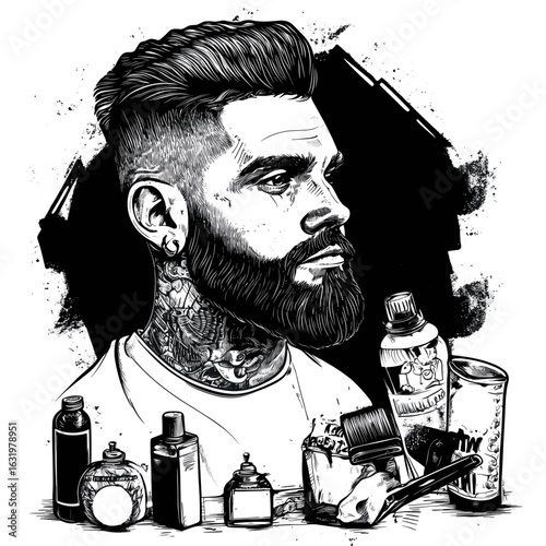 Stylish Barber Shop Portrait with Tattoos