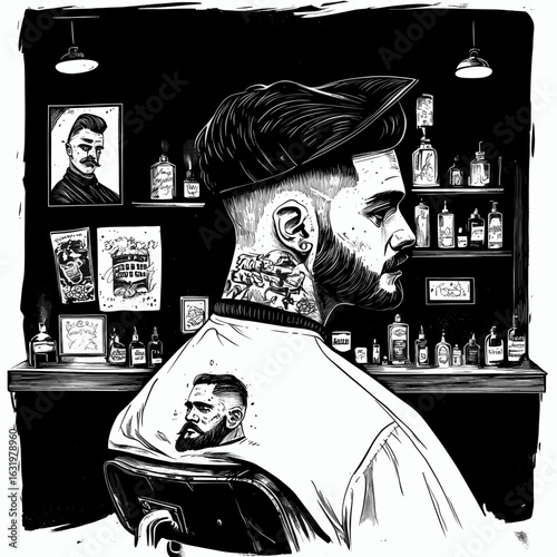 Stylish Barber Shop Portrait with Tattoos