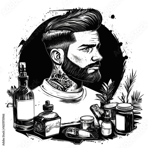 Stylish Barber Shop Portrait with Tattoos