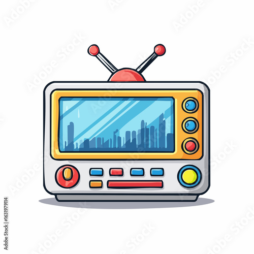 Nostalgic charm: An illustration of a retro television broadcasting a cityscape view