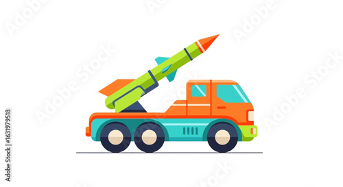 Colorful Vector Illustration of a Toy Missile Launcher Truck on White