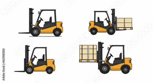 Logistics Forklift Fleet Icon Set B&W Vector